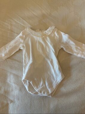 Classic White Long-Sleeve Baby One-Piece with Ruffle Collar